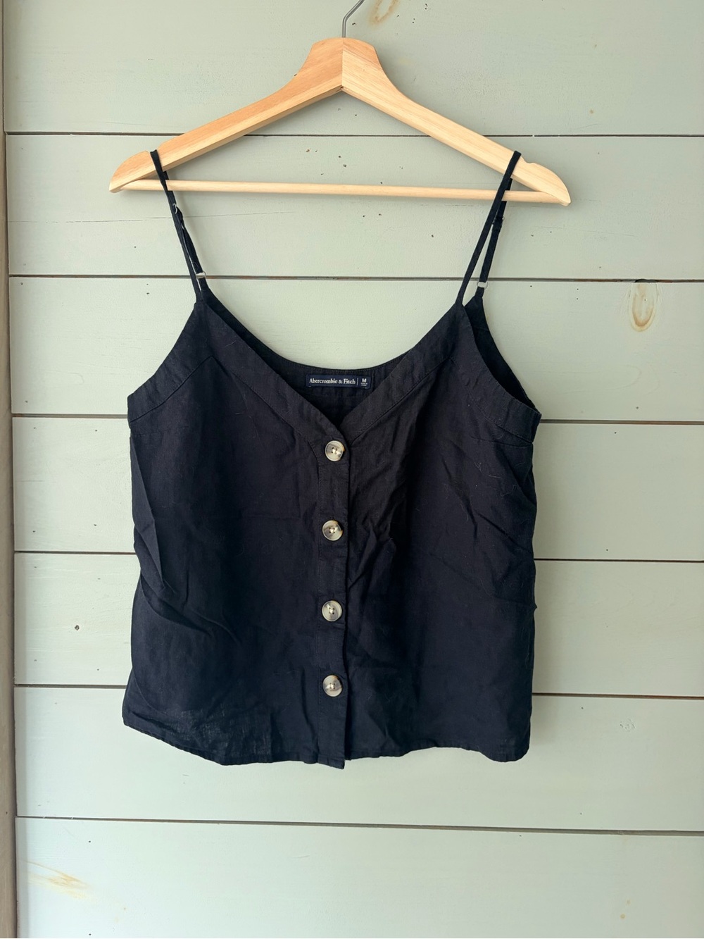 Abercrombie & Fitch Black Button-Front Linen-Blend Cami